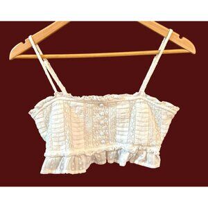 American Eagle Women's Bohemian Lace Cottagecore Cropped Tank Top Medium Ruffle